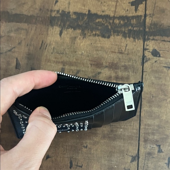 Saint Laurent Black Leather Card Holder with Silver Accents - Picture 9 of 10